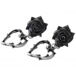 Wounded Love Black Rose Heart Gothic Earrings