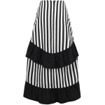 Black and White Striped Long High Low Skirt