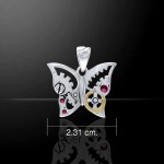 Butterfly Steampunk Pendant with Garnets