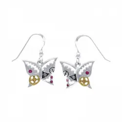 Butterfly Steampunk Earrings with Rubies