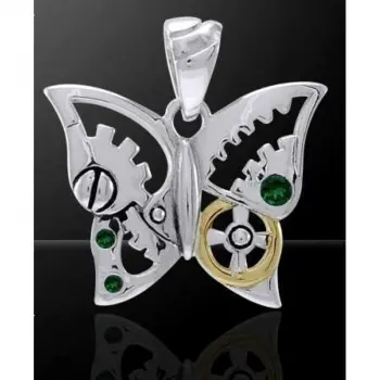 Butterfly Steampunk Pendant with Emeralds