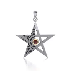 Steampunk Star Pendant with Garnet Gemstone