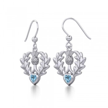 Thistle Earrings with Blue Topaz Heart