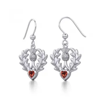 Thistle Earrings with Garnet Heart