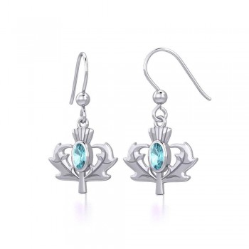 Thistle Earrings with Oval Blue Topaz