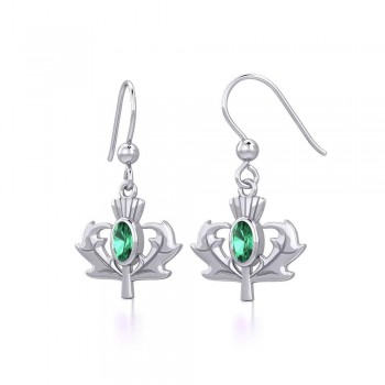 Thistle Earrings with Oval Emerald