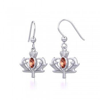 Thistle Earrings with Oval Garnet