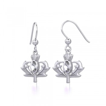 Thistle Earrings with Oval White Cubic Zirconia