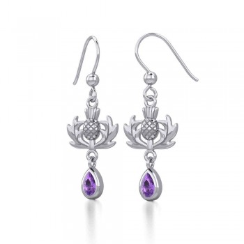 Thistle Earrings with Teardrop Amethyst Gemstone