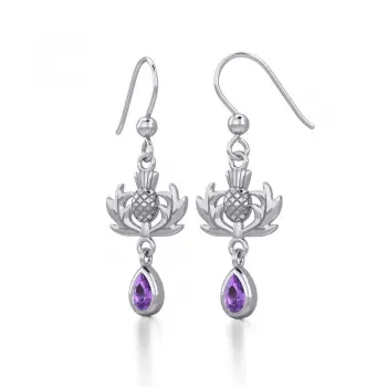 Thistle Earrings with Teardrop Amethyst Gemstone