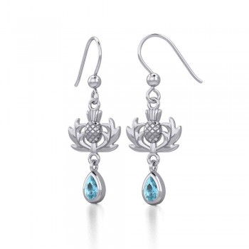 Thistle Earrings with Teardrop Blue Topaz Gemstone