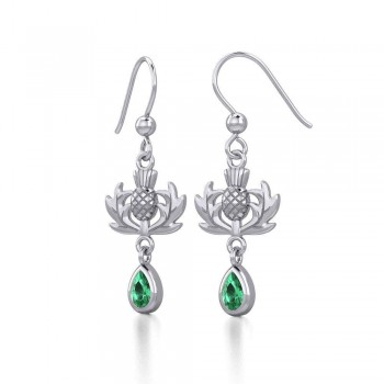 Thistle Earrings with Teardrop Emerald Gem