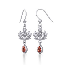 Thistle Earrings with Teardrop Garnet Gemstone