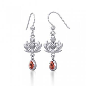 Thistle Earrings with Teardrop Garnet Gemstone