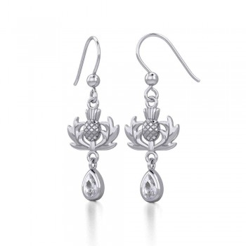 Thistle Earrings with Teardrop White Cubic Zirconia Gem