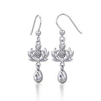 Thistle Earrings with Teardrop White Cubic Zirconia Gem