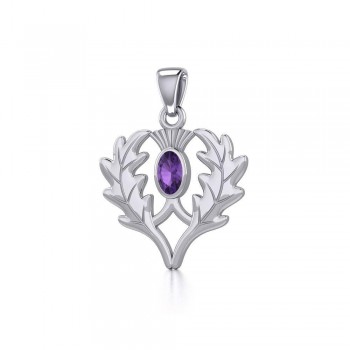 Thistle Pendant with Oval Amethyst