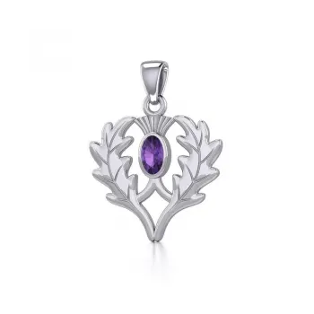 Thistle Pendant with Oval Amethyst