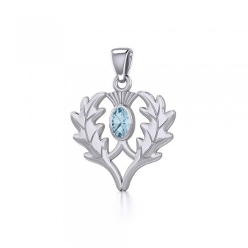 Thistle Pendant with Oval Blue Topaz