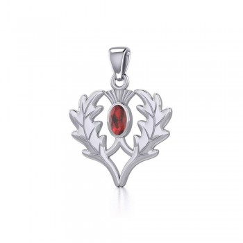 Thistle Pendant with Oval Garnet