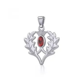 Thistle Pendant with Oval Garnet