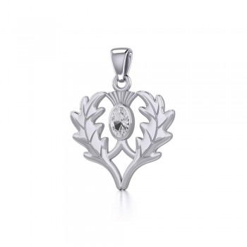 Thistle Pendant with Oval White Cubic Zirconia