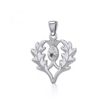 Thistle Pendant with Oval White Cubic Zirconia