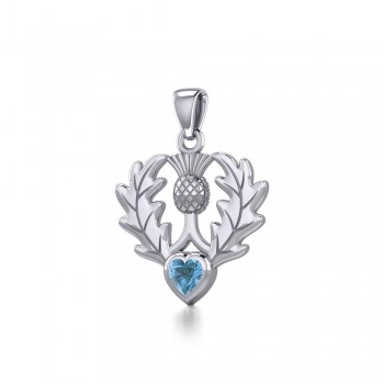 Thistle Pendant with Blue Topaz Heart