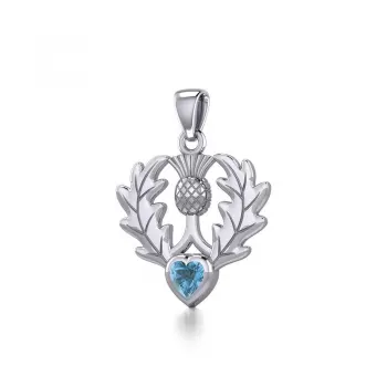 Thistle Pendant with Blue Topaz Heart