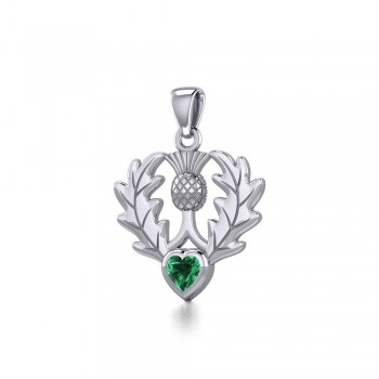 Thistle Pendant with Emerald Heart