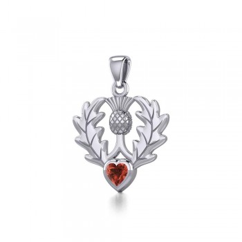 Thistle Pendant with Garnet Heart