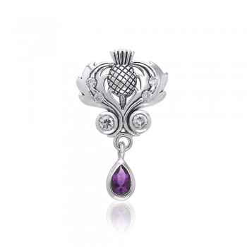 Scottish Thistle Pendant with Teardrop Amethyst