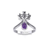 Thistle Ring with Teardrop Amethyst Gemstone