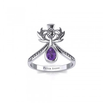 Thistle Ring with Teardrop Amethyst Gemstone