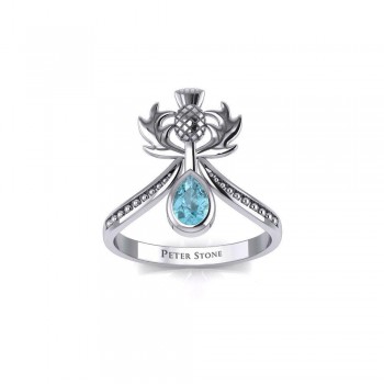 Thistle Ring with Teardrop Blue Topaz Gemstone