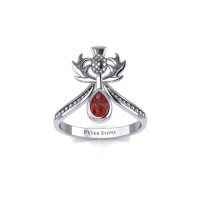 Thistle Ring with Teardrop Garnet Gemstone