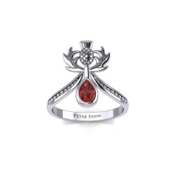 Thistle Ring with Teardrop Garnet Gemstone