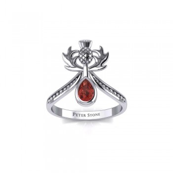 Thistle Ring with Teardrop Garnet Gemstone