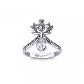 Thistle Ring with Teardrop White Cubic Zirconia Gem