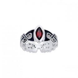 Viking Mammen Weave Ring with Garnet Gem 