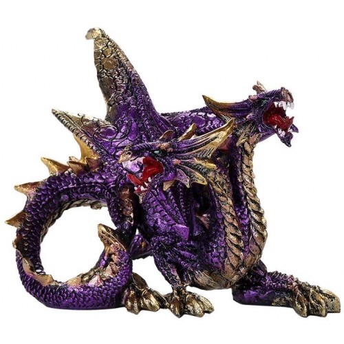 Double Headed Dragon Figurine in Purple - Dragons, Medieval Home Decor