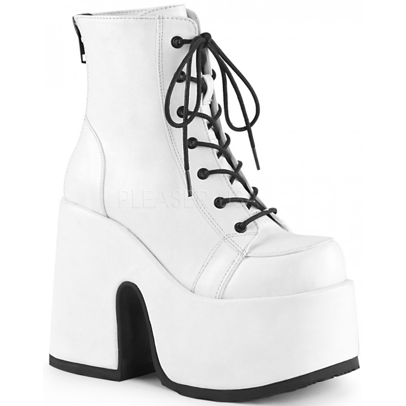 white booties chunky heel