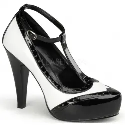 Bettie Black and White T-Stap Spectator Pump